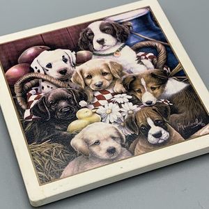 AbsorbaStone The Absorbent Coaster Tile Set of 4 Puppies Dogs Black Lab Collie